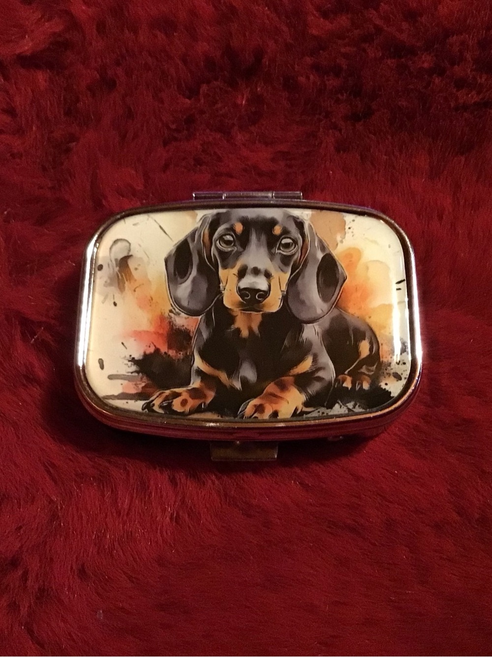 Dachshund Print Pill Box – Black and Brown Dog Design